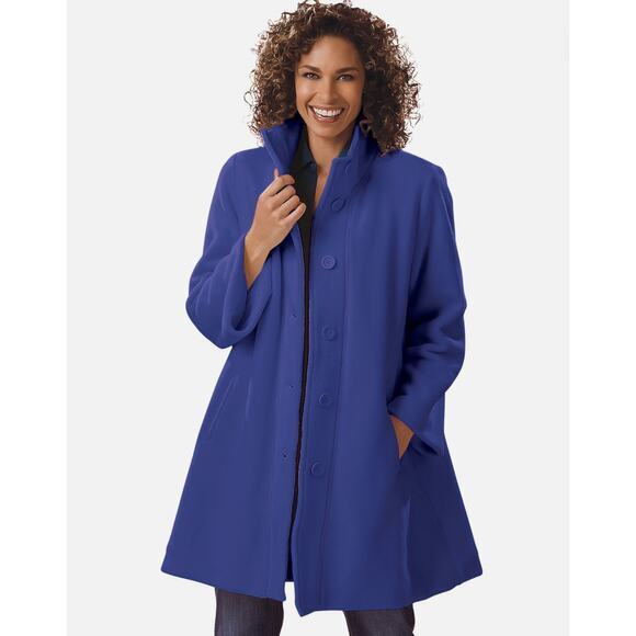 Woman Within Women's Plus Size Fleece Swing Funnel-Neck Coat blue , size 4X - Picture 1 of 15